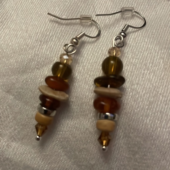 Handmade Earth Tones Jewelry Set 1 Bracelet 2 Pair Earrings Upcycled & New Beads - Picture 4 of 5